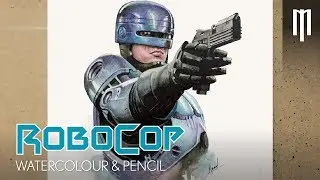 Robocop Illustration Watercolour and Prismacolor Pencils