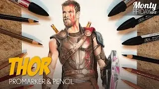 Thor Ragnarok Illustration Promarker and Coloured Pencil