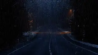 Rainy sound to fall  asleep at Long Dark Road at Rail crossing