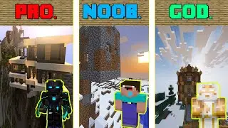 Minecraft: FAMILY MOUNTAIN HOUSE BUILD CHALLENGE - NOOB vs PRO vs HACK vs GOD in Minecraft Animation