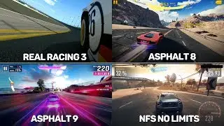 Asphalt 9 vs Asphalt 8 vs NFS No Limits vs Real Racing 3 | Gameplay & Graphics Comparison