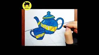 Easy Drawing Composition For Beginner | Tea Pot Drawing | Tea Cup Drawing #youtubeshorts #shorts #lv
