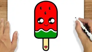 COMO DESENHAR UM PICOLÉ DE MELANCIA KAWAII