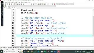 Explain printf & scanf function of c program, take input from user