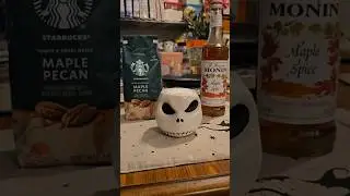 The Best Latte I've Made So Far 🎃 #foodshorts #Latte #Starbucks #maplespice #jackskellington #coffee