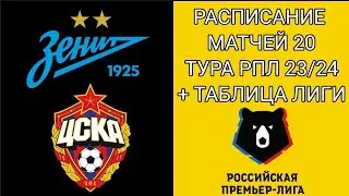 РАСПИСАНИЕ МАТЧЕЙ 20 ТУРА РПЛ 23/34 + ТАБЛИЦА ЛИГИ