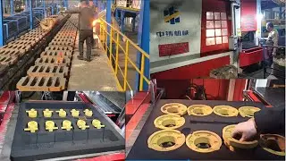 Foundry sand molding machine with mold handing line produces iron castings