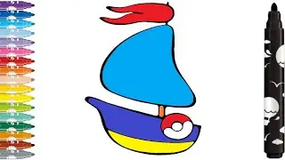 How to draw and color a small boat. Coloring pages for children.