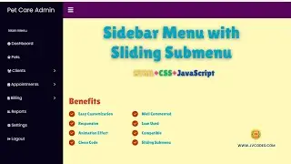 How to Create a Sidebar Menu with Sliding Submenu Using HTML CSS JS?