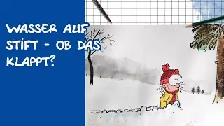 Winterbild mit Stiften, Aquarell und Markern