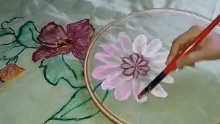Flowers with Hummingbirds design in Light green Fabric Part 2 || Fabric painting