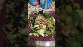 Crunchy All Vegan Salad with Avocados Walnuts Olives for Weightloss 