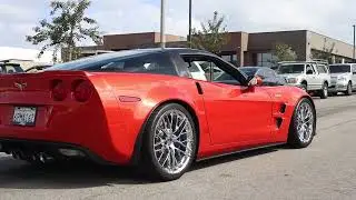 C6 ZR1 Corvette does a burnout across the whole street