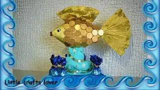 DIY Подарок на день рождения, 8 марта своими руками . Золотая рыбка из конфет. Мастер класс.