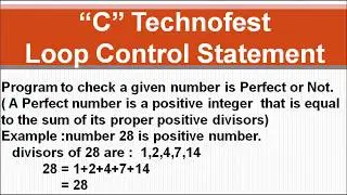 C Program to display a given number is Perfect or not || By C Technofest