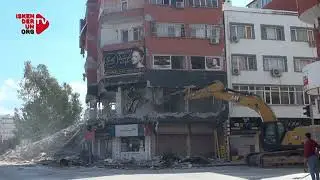 Vatandaşlar ağır hasarlı bina yıkılırken zor kaçtı!