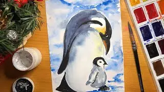 ПИНГВИН И ПИНГВИНЁНОК. Рисуем пингвинов легко и красиво.