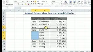 Data Cleaning with Excel-Delete all Columns where there exists a Blank/Null Values