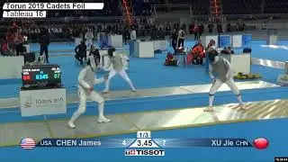 2019 238 T16 02 M F Individual Cadets Torun POL WCH BLUE CHEN USA vs XU CHN
