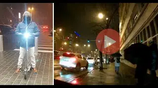 Cu trotineta electrica Xiaomi Mijia M365 noaptea pe ploaie prin Timisoara