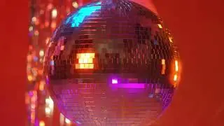 Multi Color Disco Ball. REAL spinning Mirror ball (4k)