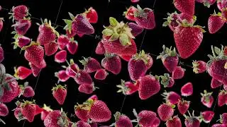 Strawberry with Slices Falling on Black Background.