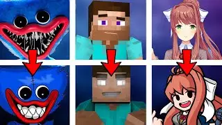 Huggy Wuggy VS Steve VS Herobrine VS Monika