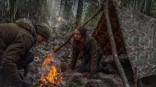 Tarp Camping | No Sleeping Bag | Bushcraft Overnight in Swedish Wilderness