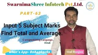 Input 5 subject marks and print total marks and average in c.