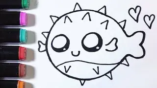 How to Draw a Cute Puffer Fish | Easy Drawing