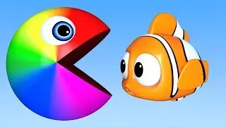 Learn Colors with PACMAN as eat Fish on the Sea and Fish Shape Balls Underwater for KId