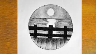 Easy circle scenery drawing - Circle drawing easy - Pencil drawing in circle step by step