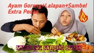 DAILY VLOG II MUKBANG BARENG SUAMI II MENU AYAM GORENG LALAPAN DAN SAMBAL EXTRA PEDASSSS!!