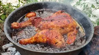 Epic whole fried chicken outdoors | Never thought it would be this good! | ASMR Cooking