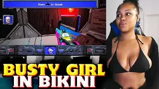 Sexy black girl with big busty plays in bikini🎮🔥