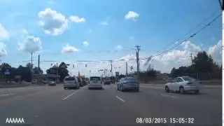 Close call, car almost rear ends a truck