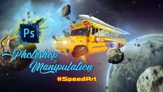 Bus and space photo manipulation effect photoshop
