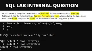 Write an PL/SQL to update the rate field by 20% more than the current rate in inventory Table