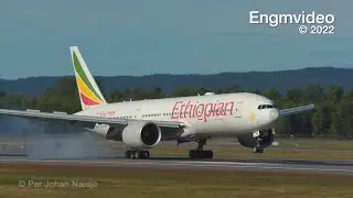 Ethiopian Airlines Boeing 777-260(LR) early morning stunning light arrival Oslo Airport Norway