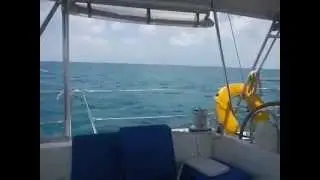 Sam sailing on a broad reach