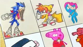 Drawing Friday Night Funkin' Part 1 (Sonic, Tails, Pepa, Peppa Pig...)