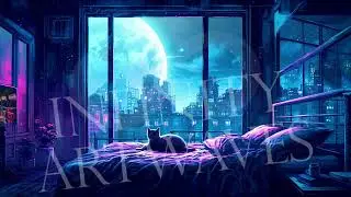 Cyberpunk Bedroom Cat Night Sky Animated Background Video - Twitch Stream Vtuber  backdrop  (SAMPLE)