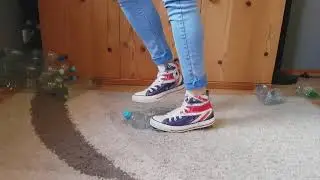 Crush plastic Bootles in my UK flag Converse Recycling crush fetish ASMR 