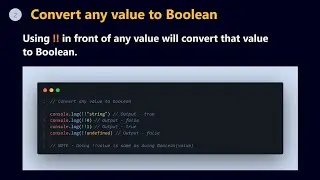 How to convert any value to Boolean | JavaScript | JS | #shorts | 🆕