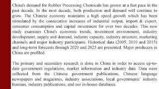 Rubber Processing Chemicals Markets in China 2016 [Market Research Report]