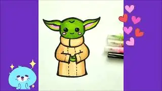 Yoda baby How to Draw step by step. Star Wars Easy Drawings for Kids