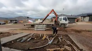 Unloading Concrete Sleepers From Truck