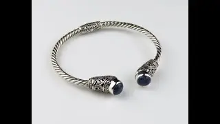 Sterling Silver Lapis  Lazuli Gemstone Bangle Bracelet BBB-176J