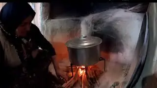 ON A COLD WINTER DAY, WE'RE COOKING CHICKEN AND RICE BY THE STOVE. WE OPENED THE PICKLES. IT'S A ...