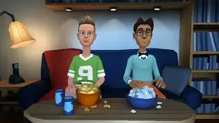 Cartoon animated video friends are enjoying the movie